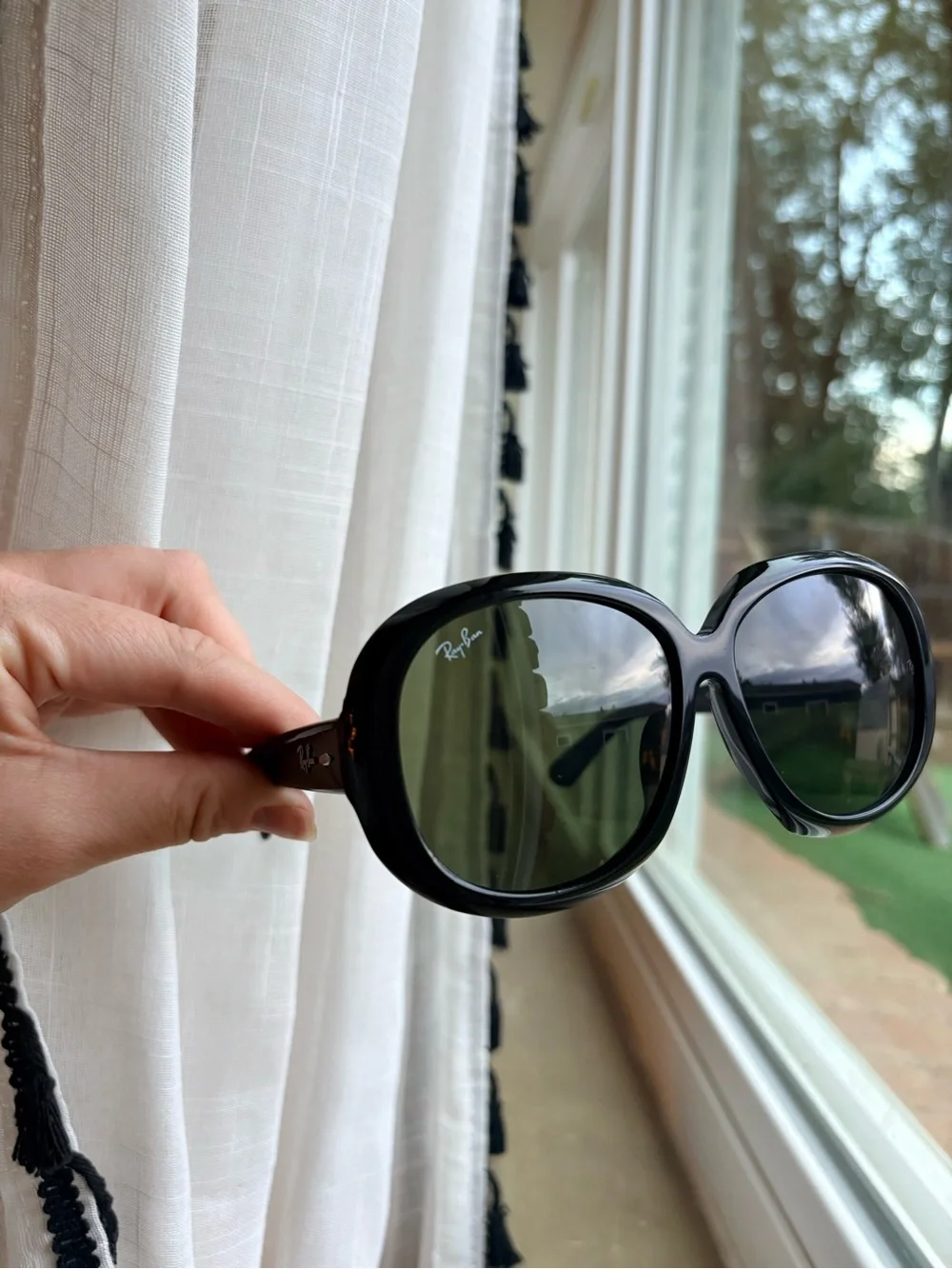 Ray-Ban Jackie-Ohs Women’s Black Frame Sunglasses with Green Lenses